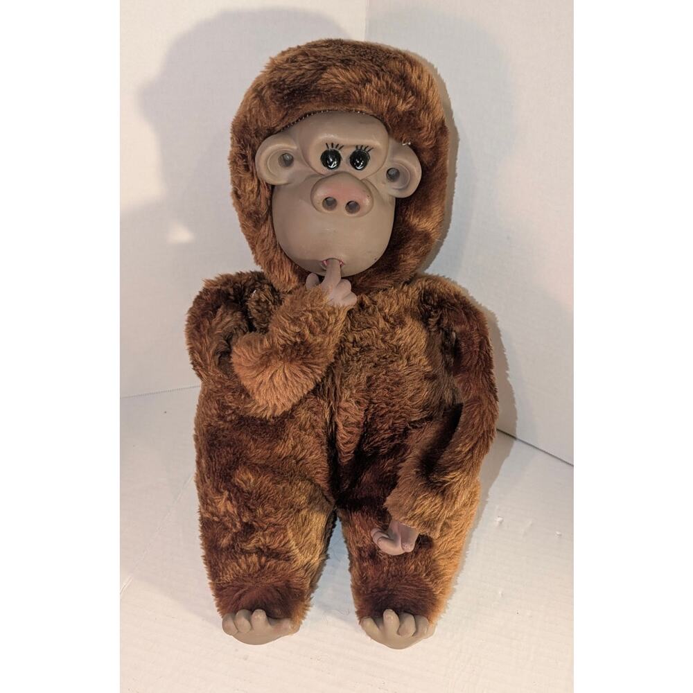 Vintage Russ Berrie Plush Monkey Rutherford III Thumb Suck Toy Rubber Face